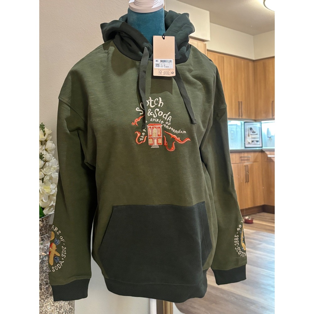 Scotch & Soda Mens Spirit of Amsterdam Embroidered Hoodie Green 182373 SP24 M - Picture 3 of 9